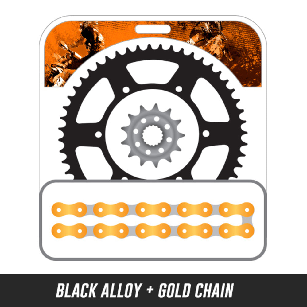 65SX 04-16,Front: KT4-14,Rear: KMX-48 ALLOY BLACK,Chain: 420 SH GOLD