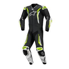 AS3150226 GP TECH V5 1 PC LEATHER SUIT BLACK WHITE YELLOW FLURO