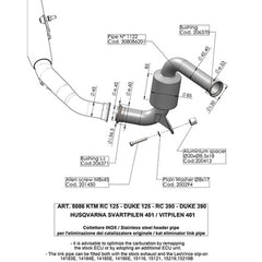 LV LINK PIPE (CAT ELIM.) | STAINLESS | DUKE/RC 125>390 / SVART/VIT 401 '17>'23 (orig. & LV exhaust)