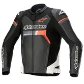 GP FORCE LEATHER JACKET AIRFLOW BLACK WHITE FLURO-RED (1231)