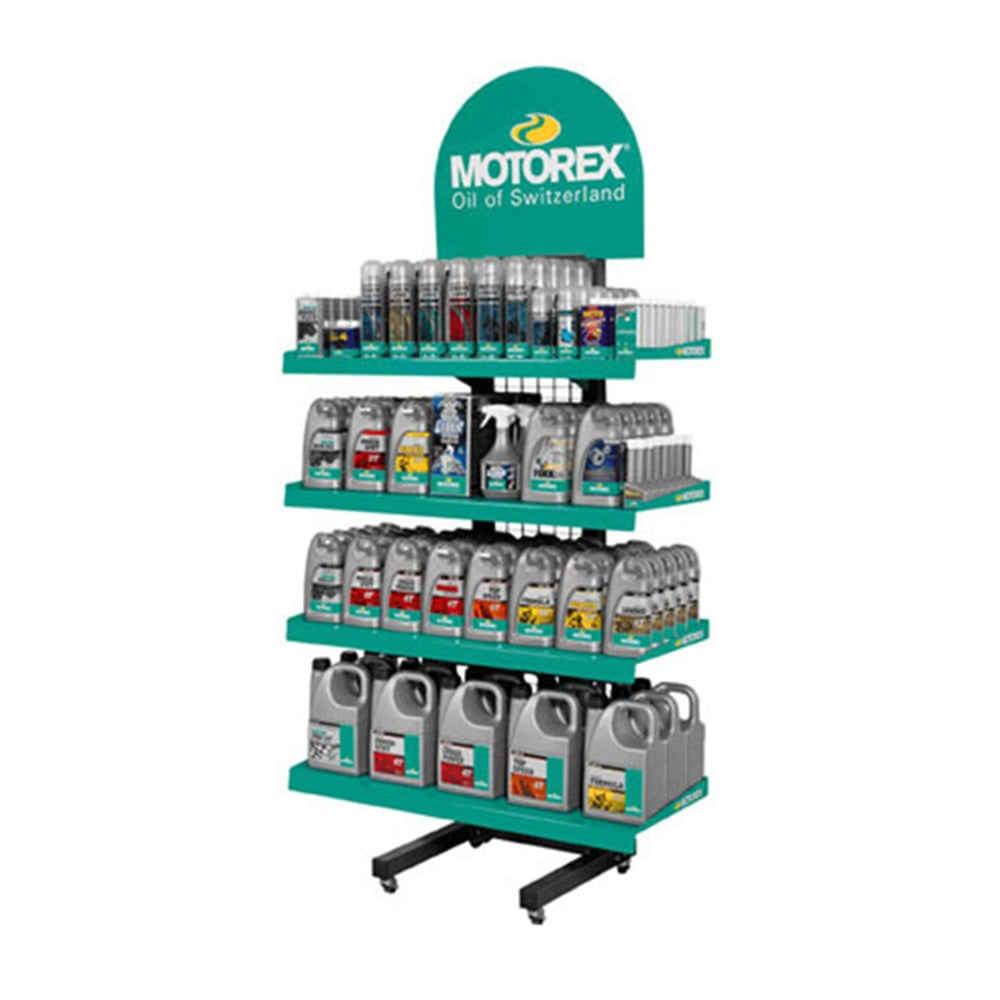 Motorex Steel Stand - Base, Shelves (4 pack 105cm), Sign - Complete Kit. M0450198 / M0450534 / M0450544