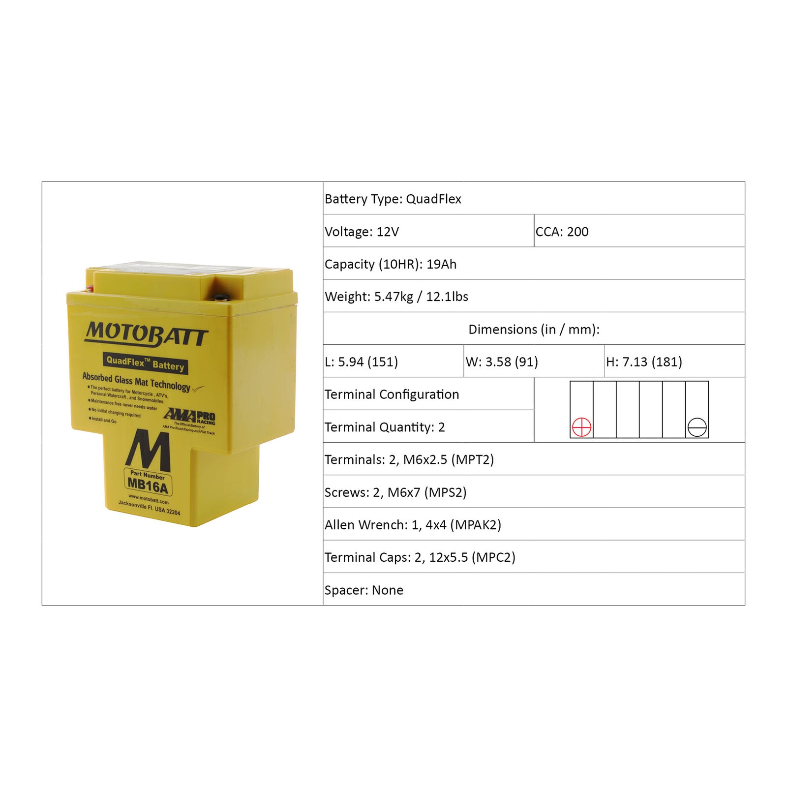 Motobatt Battery Quadflex AGM - MB16A