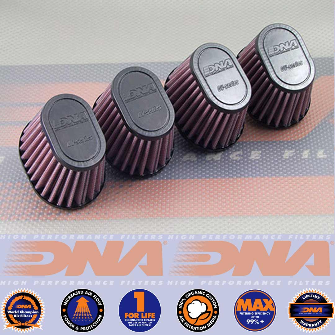 DNA FILTERS RUBBER TOP OVAL CLAMP ON 44mm INLET 68mm LENGTH AIR FILTER x 4 - OV-4404