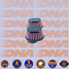 DNA FILTERS RUBBER TOP OVAL CLAMP ON 51mm INLET 50mm LENGTH AIR FILTER x 2 - OV-5402-SHORT