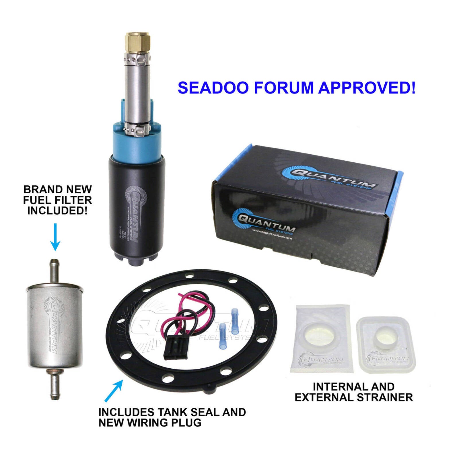 Quantum In-Tank EFI Fuel Pump with Tank Seal, Filter, Install Kit