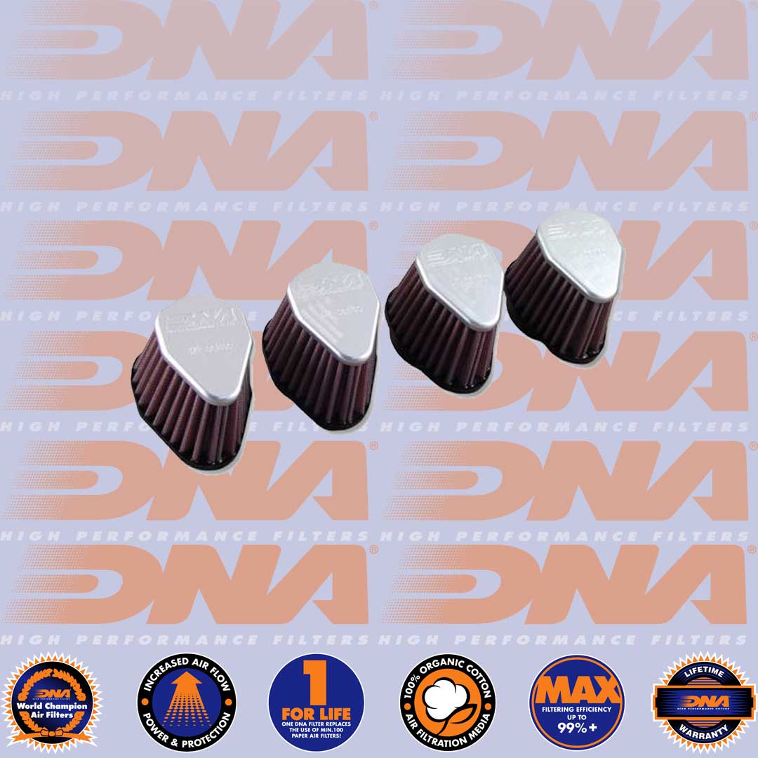 DNA FILTERS CNC TOP HEXAGONAL CLAMP ON 44mm INLET 68mm LENGTH AIR FILTER x 4 - XVA-4404