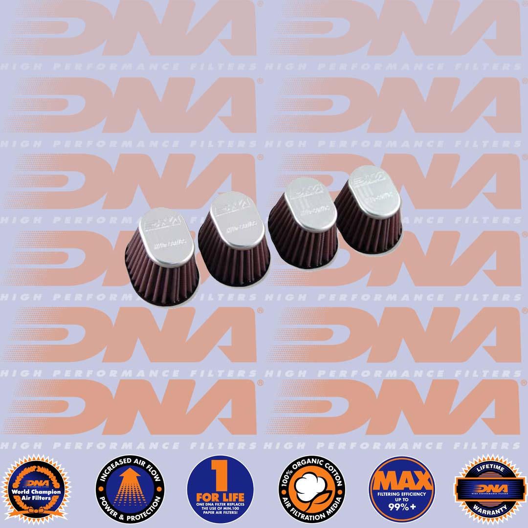 DNA FILTERS CNC TOP OVAL CLAMP ON 44mm INLET 68mm LENGTH AIR FILTER x 4 - XVO-4404