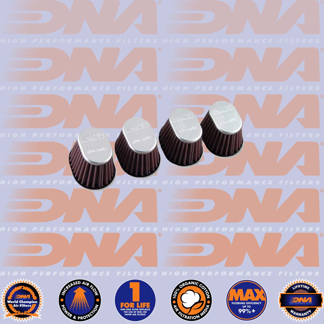 DNA FILTERS CNC TOP OVAL CLAMP ON 51mm INLET 68mm LENGTH AIR FILTER x 4 - XVO-5104