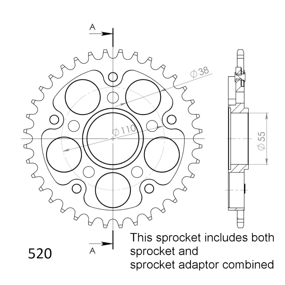 38T Stealth Supersprox Ducati Rear Sprocket (736) Black