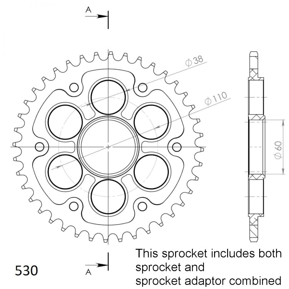 42T Stealth Supersprox Ducati Rear Sprocket (737_530) Black