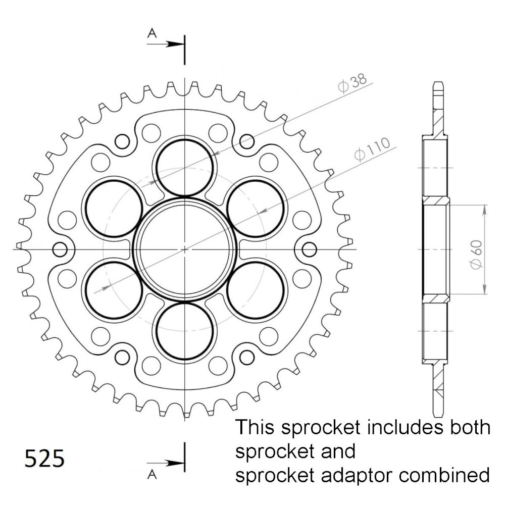 40T Stealth Rear Sprocket Ducati Panigale 1199/1299 525p (755_525) Black