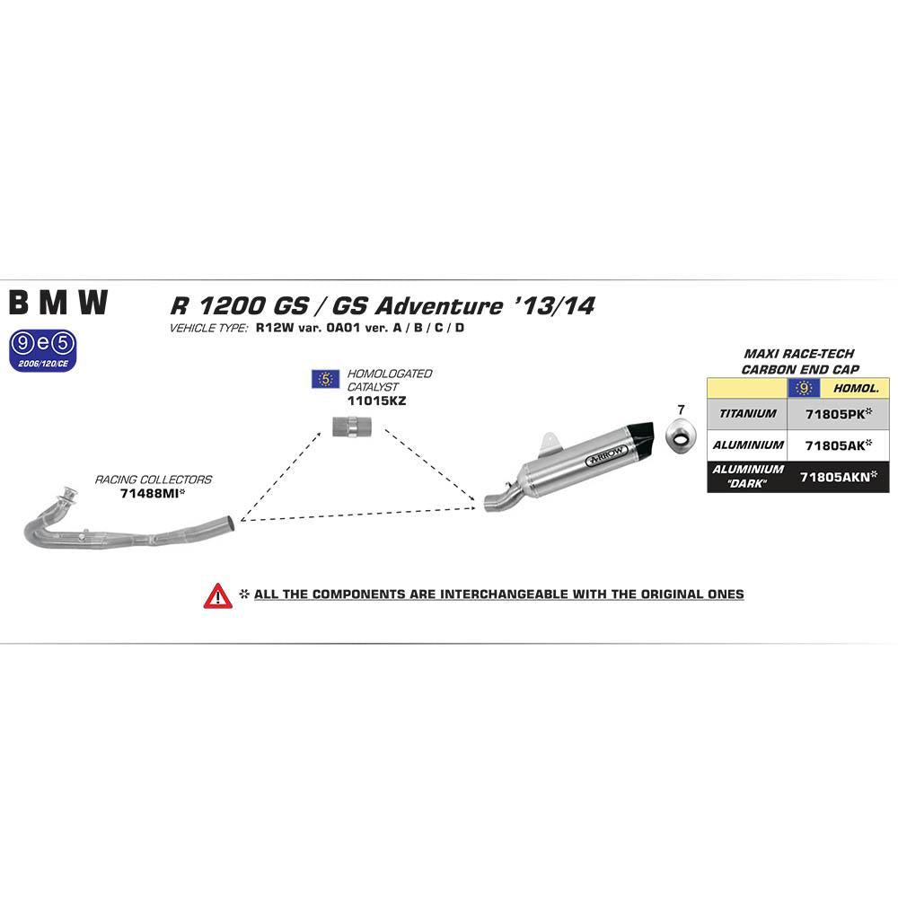 ARROW 71805AKNP Silencer - MAXI RACE-TECH Aluminium Silver with Carbon End Cap (Not for OE Pannier set)<br>BMW  1200 / 1250 GS - 82-718-05AKNP