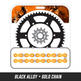 65SX 04-16,Front: KT4-14,Rear: KMX-48 ALLOY BLACK,Chain: 420 SH GOLD