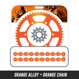85SX 03-16,Front: KT5-13,Rear: KM4-46 ALLOY ORANGE,Chain: 428 SHDR ORANGE