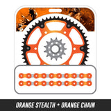 85SX 03-16,Front: KT5-13,Rear: KM4-46 STEALTH ORANGE,Chain: 428 SHDR ORANGE
