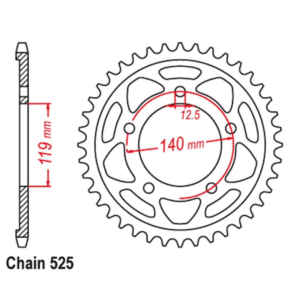 REAR SPROCKET - STEEL 42T 525P - 42-B10-42