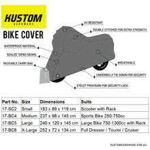 Kustom Hardware Bike Cover - Sport Bike LGE 750-1300cc/Rack