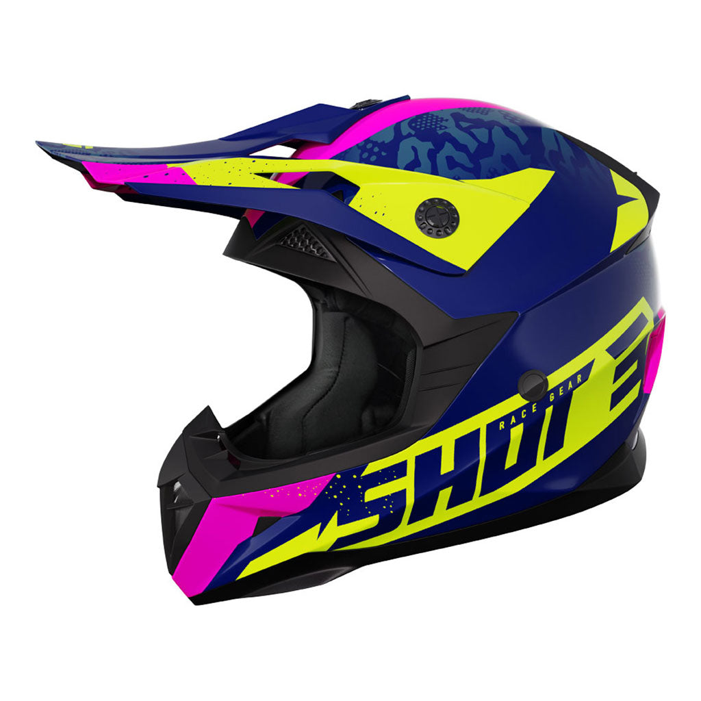 Shot Pulse Kid Helmet Airfit Blue/Neon Yellow/Pink Large - 66-4744-03