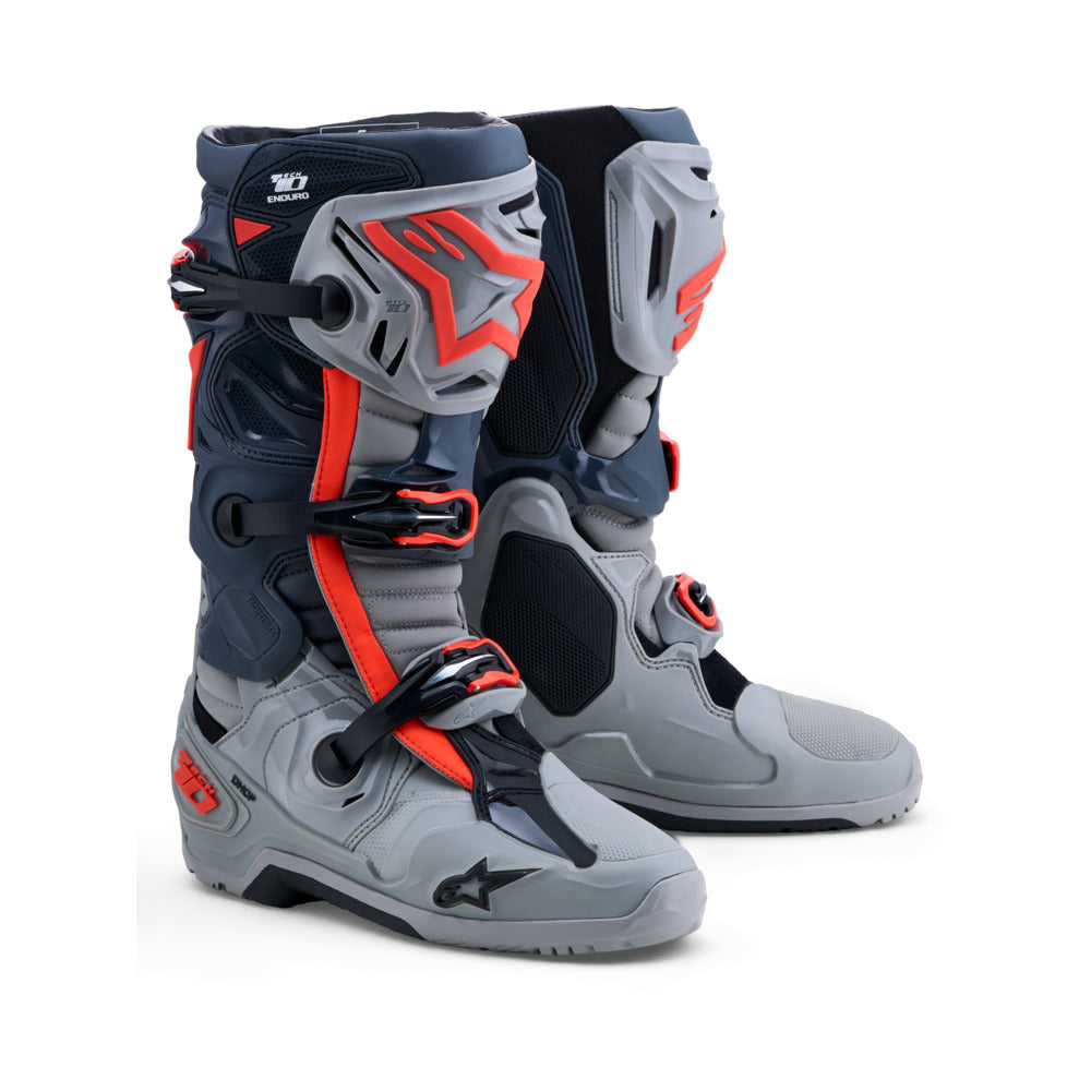 AS2010025 TECH 10 ENDURO BOOTS MID GRAY DARK GRAY RED FLUO