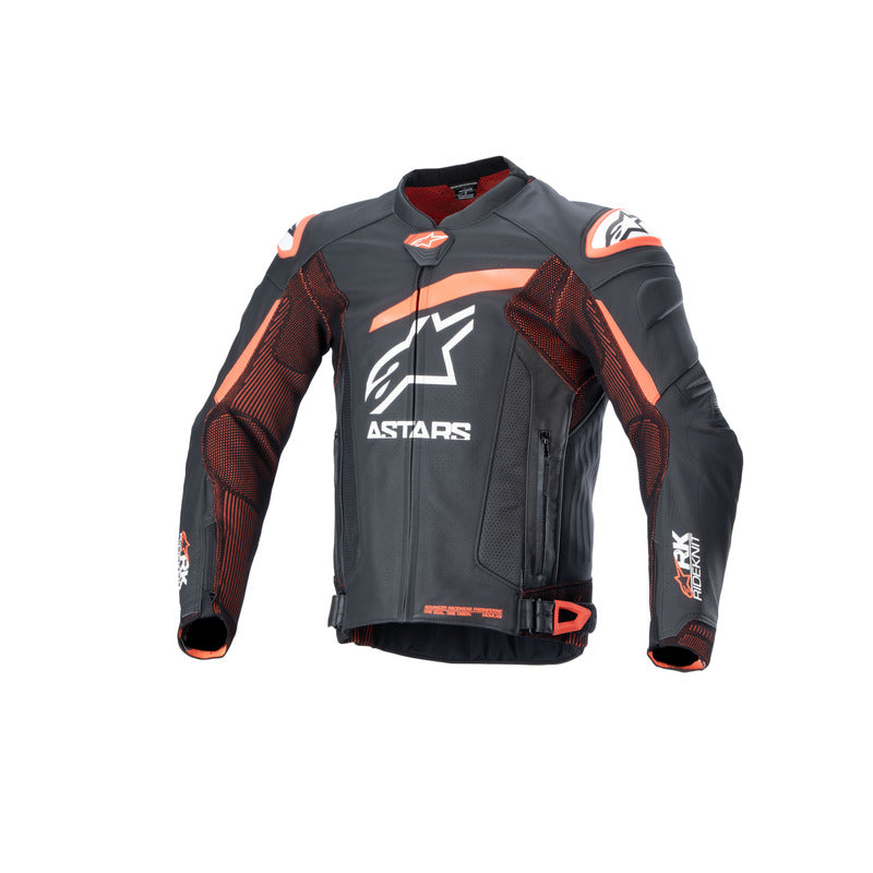 AS3100324 GP PLUS R V4 RIDEKNIT LEATHER JACKET BLACK FLURO-RED WHITE