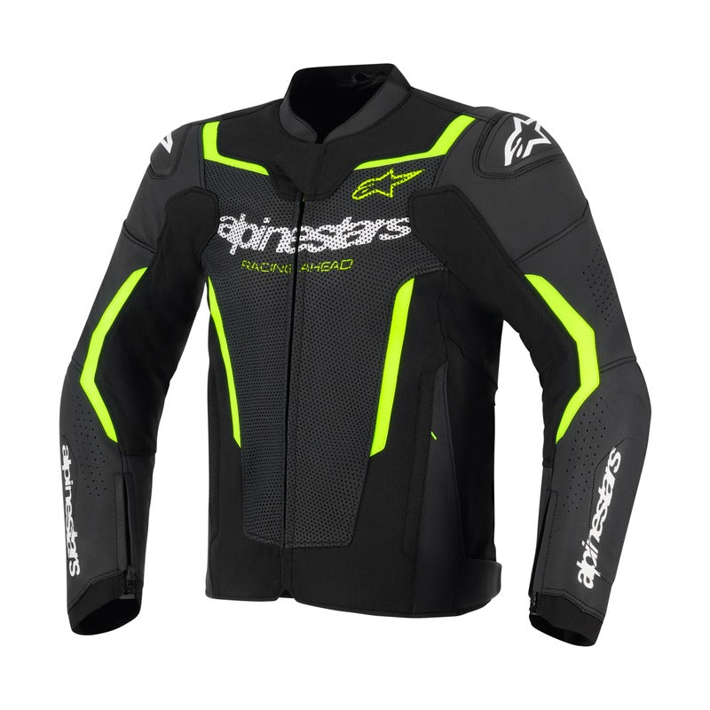 AS3100326 GP FORCE V2 LEATHER JACKET AIRFLOW BLACK FLURO YELLOW