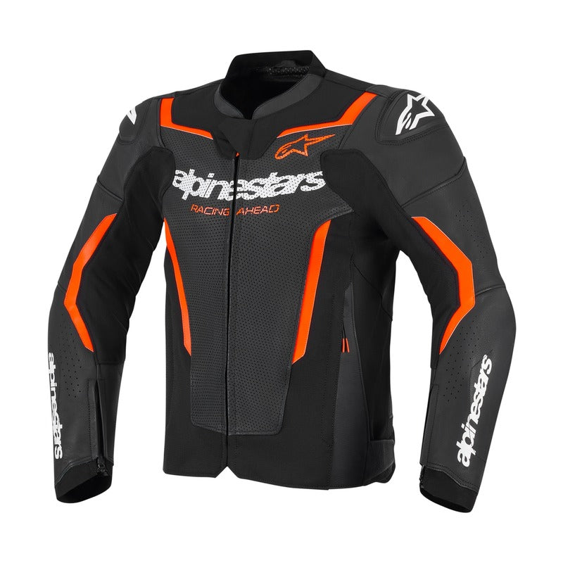 AS3100326 GP FORCE V2 LEATHER JACKET AIRFLOW BLACK FLURO-RED