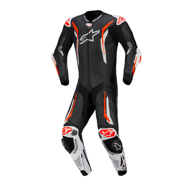 AS3150226 GP TECH V5 1 PC LEATHER SUIT BLACK WHITE RED FLURO