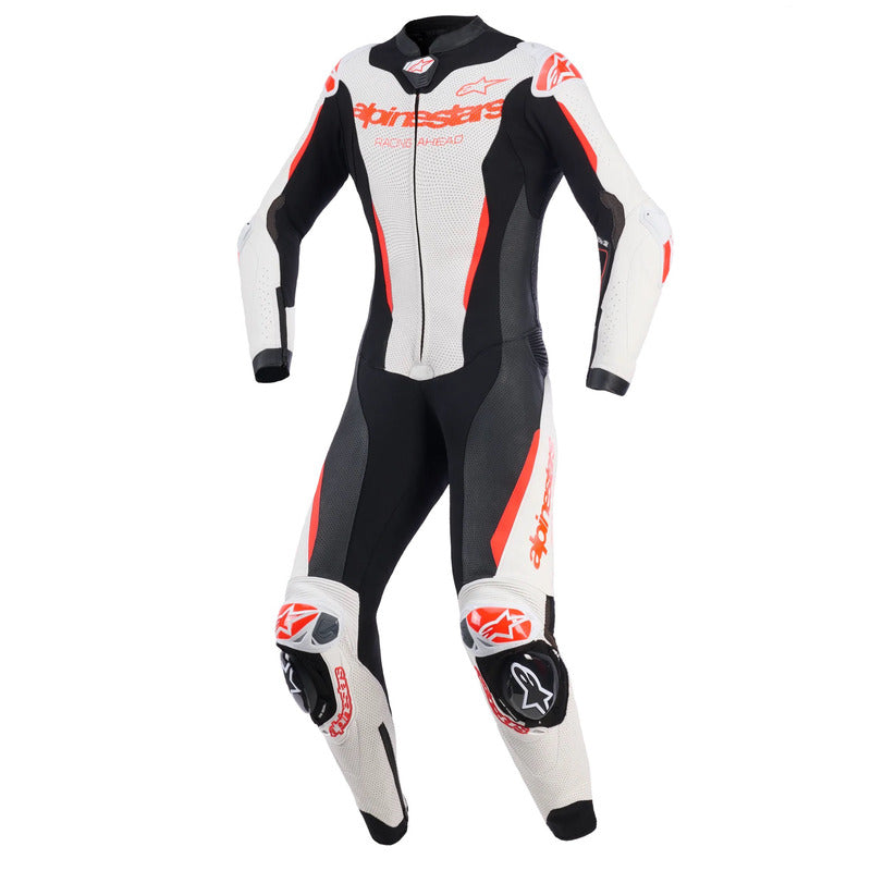 AS3180126 WOMENS GPR7 1PC LEATHER SUIT WHITE BLACK FLURO-RED