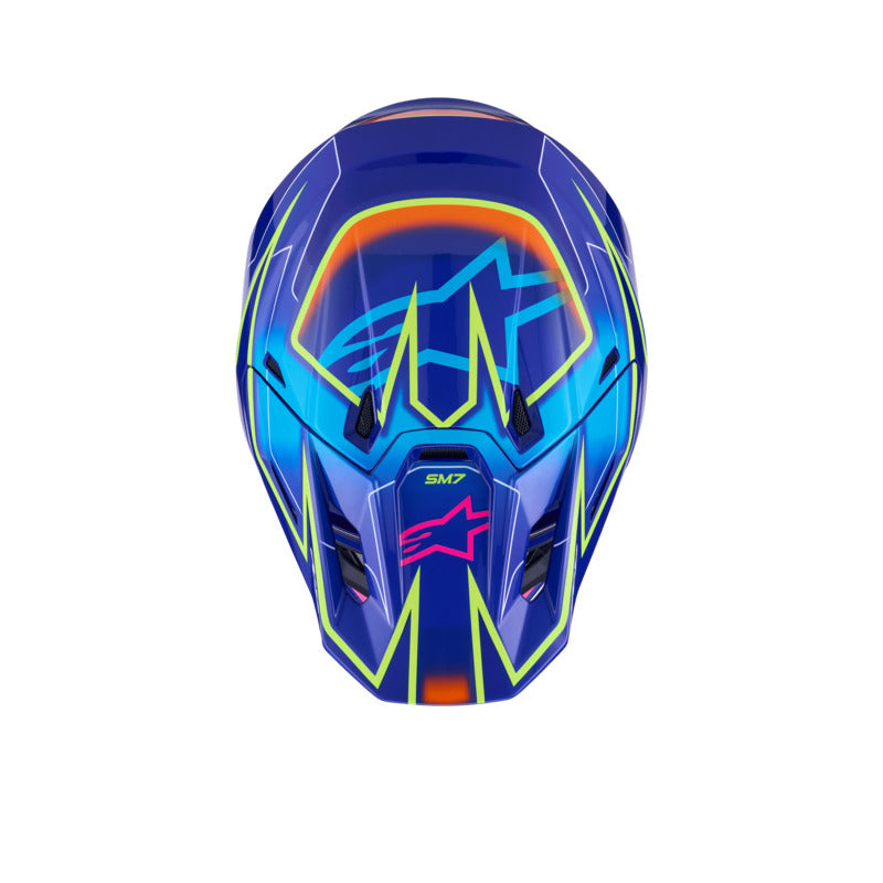 SM7 CAST HELMET ECE06 BLUE PINK FLURO-YELLOW GLOSSY