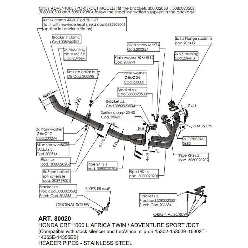 LV HEAD PIPES | STAINLESS | CRF 1100 L AF TWIN / ADV SPRT/DCT '20> (orig. &amp; LV exhaust) (orig. cntr stand &amp; pann)