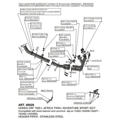 LV HEAD PIPES | STAINLESS | CRF 1100 L AF TWIN / ADV SPRT/DCT '20> (orig. &amp; LV exhaust) (orig. cntr stand &amp; pann)