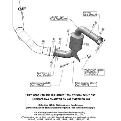 LV LINK PIPE (CAT ELIM.) | STAINLESS | DUKE/RC 125>390 / SVART/VIT 401 '17>'23 (orig. &amp; LV exhaust)