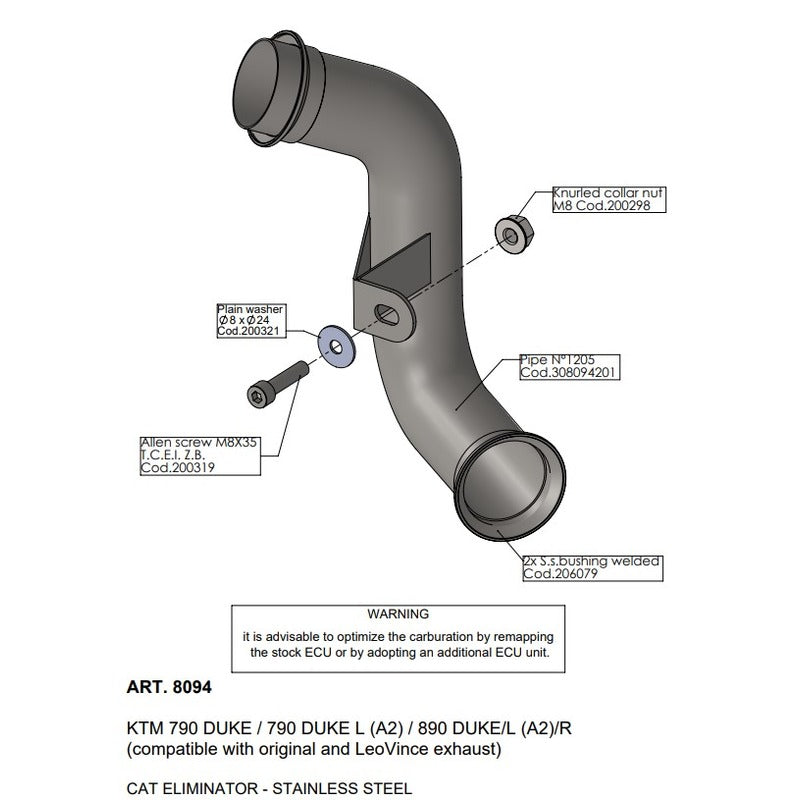 LV LINK PIPE (CAT ELIM.) | STAINLESS | 790 / 890 DUKE '18> (compatible w orig. & LV exhaust)