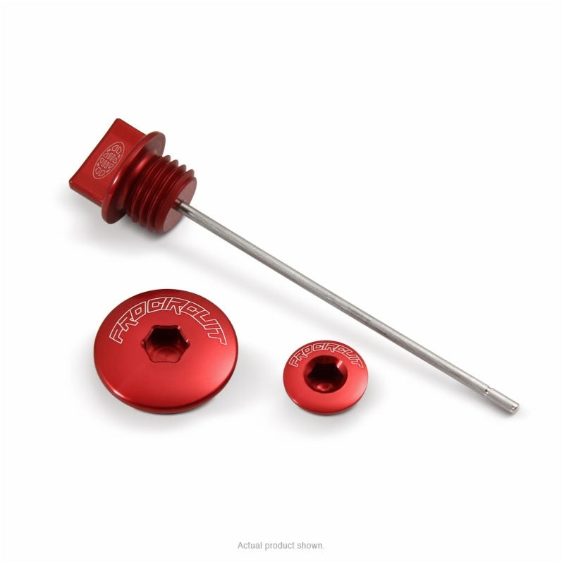 CRF110F 13-26 ENGINE PLUG | KIT 2 X PLUGS & 1 X DIPSTICK (RED ANODISED)