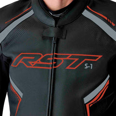 S1 D30 CE LEATHER JACKET BLACK-GREY-RED