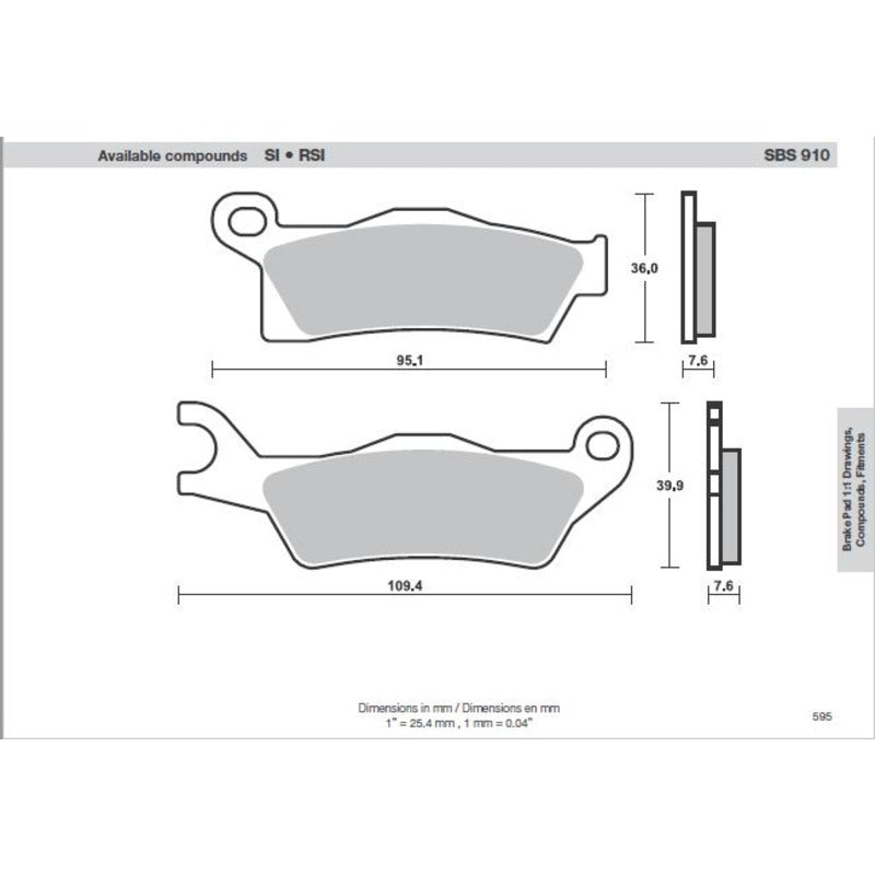 SBS 910SI Front/Rear Pads | Sinter Off Road