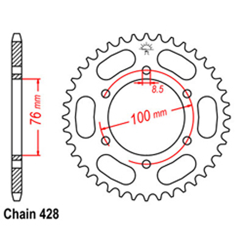 MC 50 24-25,Front: KT12-11,Rear: KM8-40 ALLOY RED,Chain: 415 RR GOLD