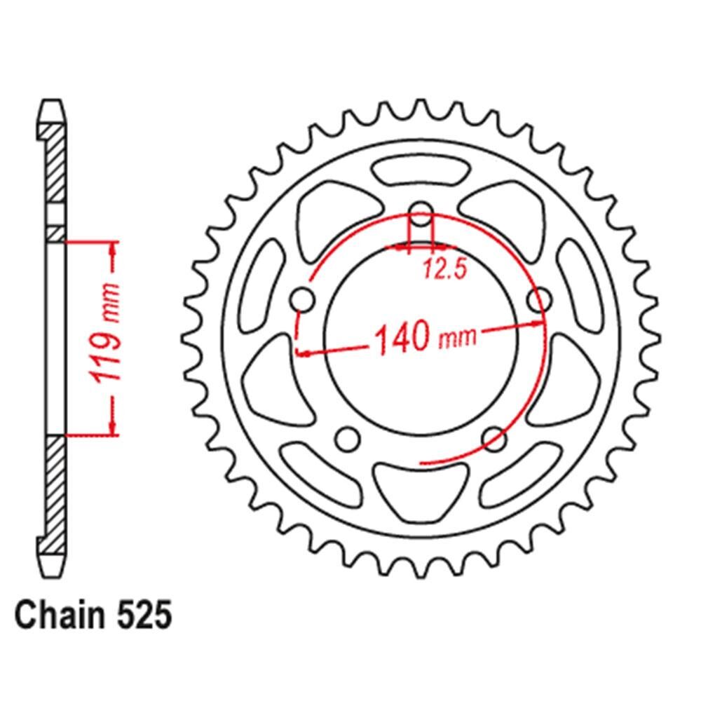 REAR SPROCKET - STEEL 47T 525P - 42-B10-47