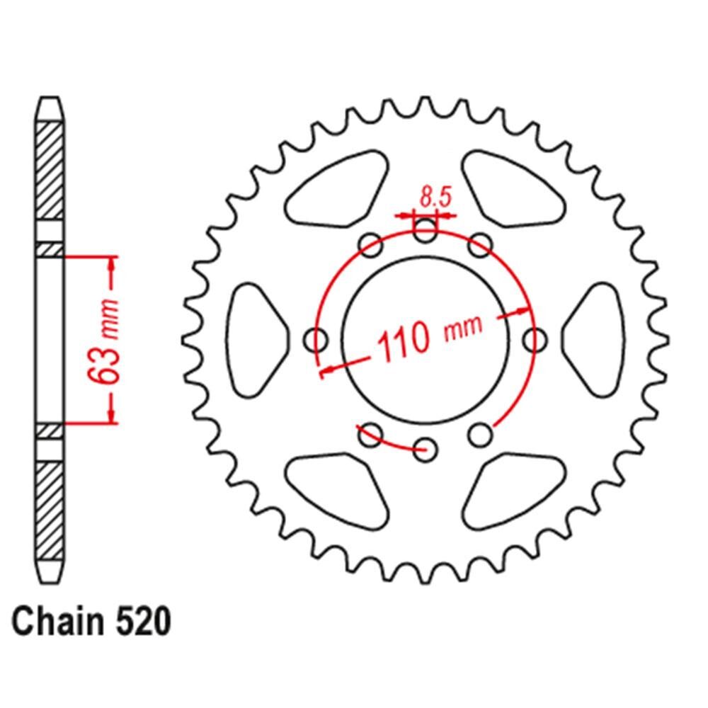 REAR SPROCKET - STEEL 43T 520P - 42-K09-43