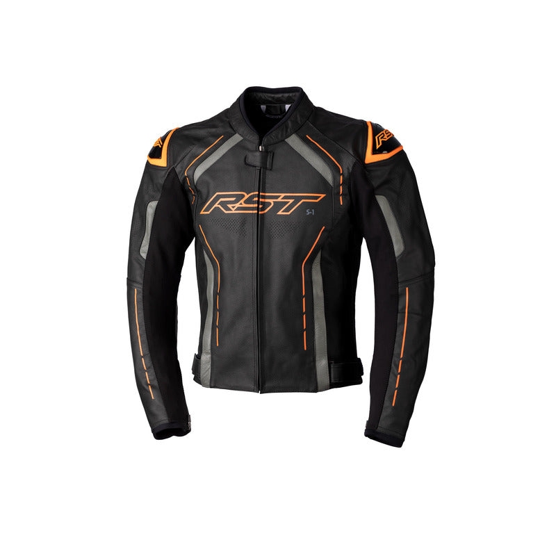 RSJL2977 S-1 CE LEATHER JACKET BLACK-GREY-NEON ORANGE (83)