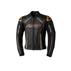 RSJL2977 S-1 CE LEATHER JACKET BLACK-GREY-NEON ORANGE (83)