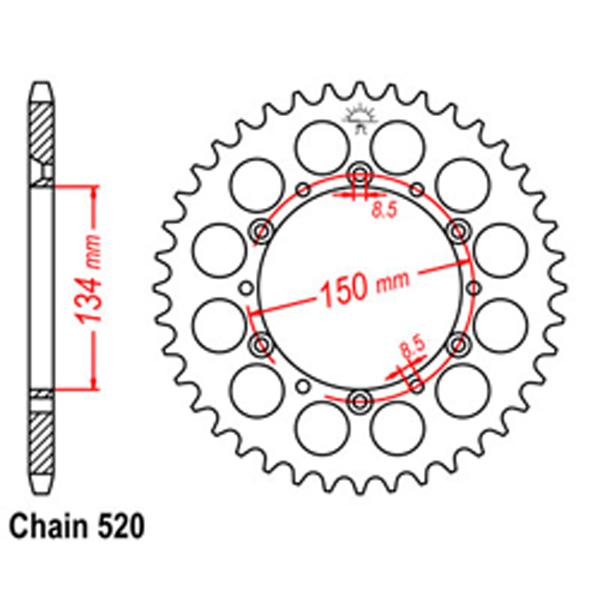 REAR SPROCKET - STEEL 47T 520P D/D - 32-110-47