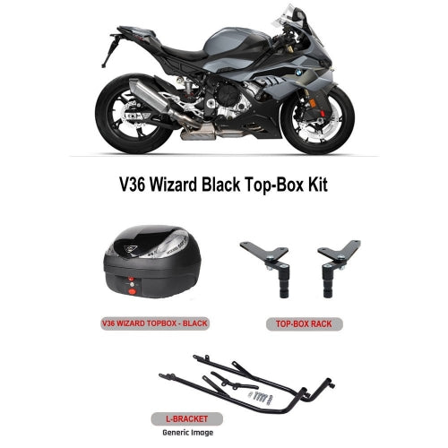 V36 Wizard Black Topbox Kit M1000RR, S1000RR 23-25 & M1000R, S1000R 25- - B053V36BPBLK