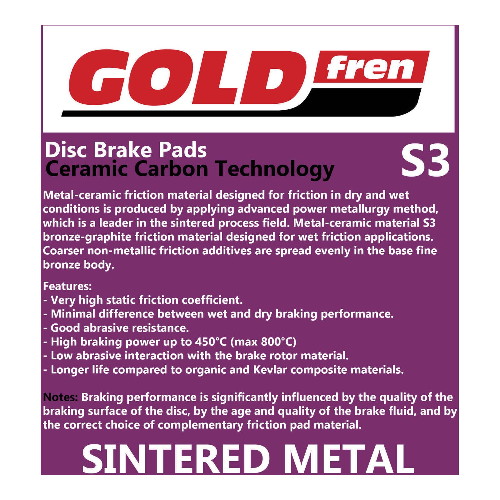 GOLDfren Brake Pads Sintered Sports GF048 - S3 (PH105)