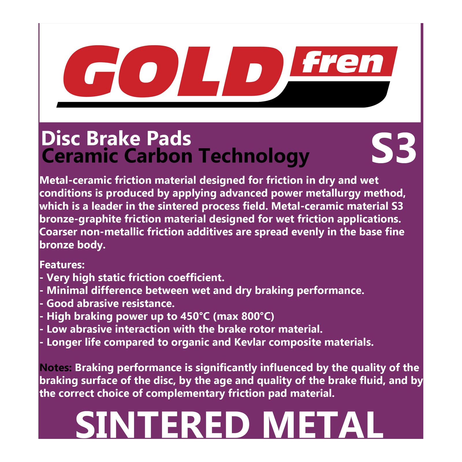 GOLDfren Brake Pads Sintered Sports GF284 - S3