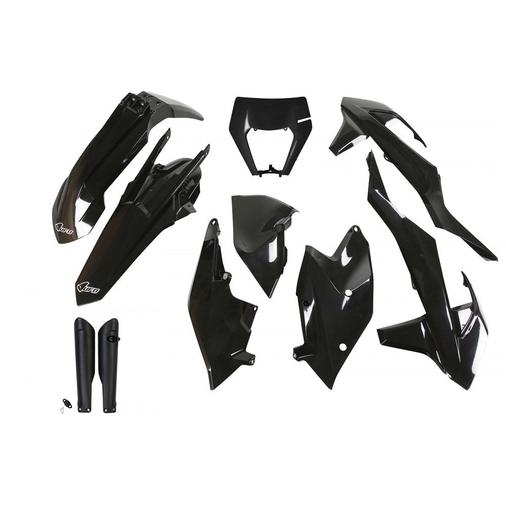 UFO KTM EXC 17-19 Full Plastics Kits with Headlight Shroud (BLK) (WAS Ktkit523E001)