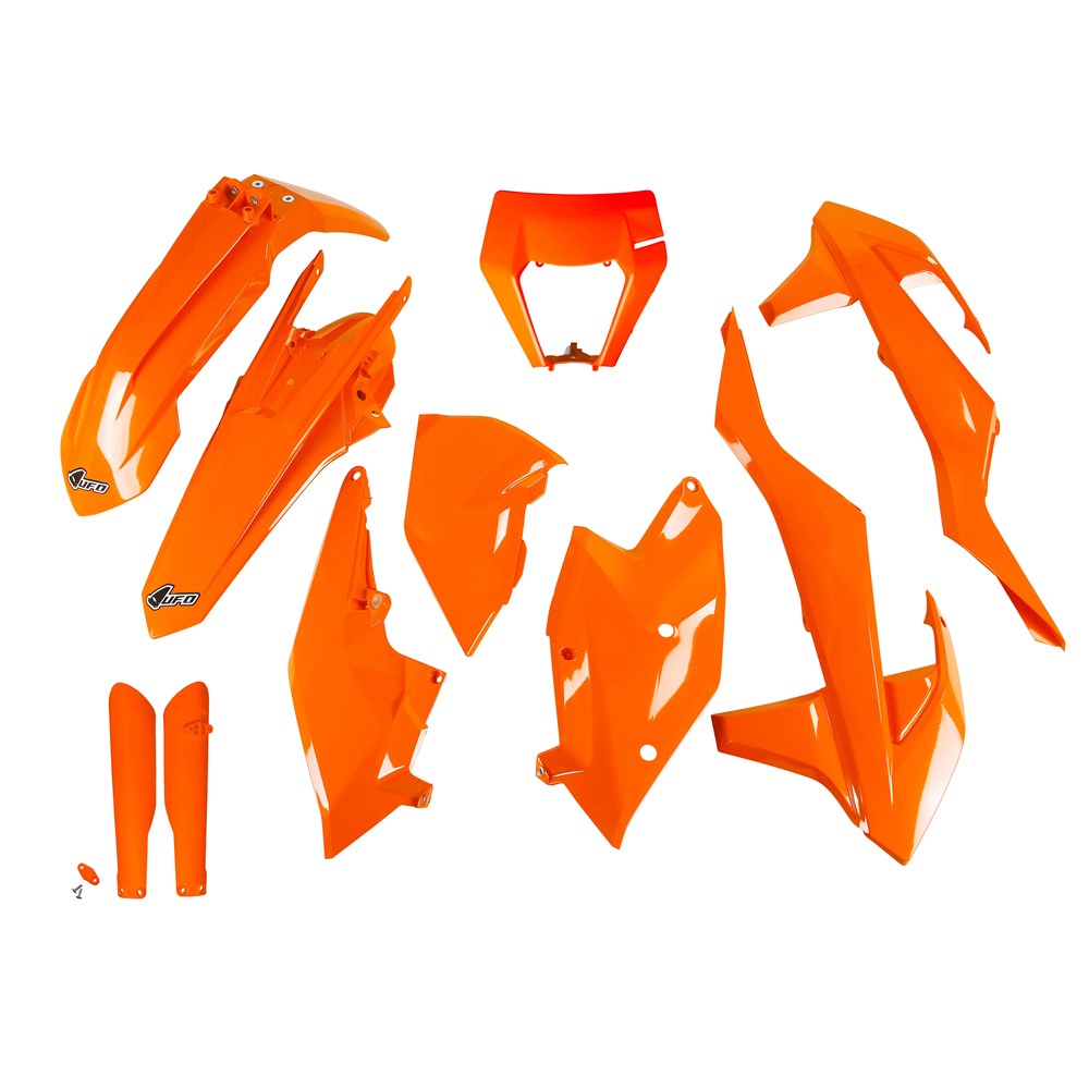 UFO KTM EXC 17-19 Full Plastics Kits with Headlight Shroud (Org) (WAS Ktkit523E127)