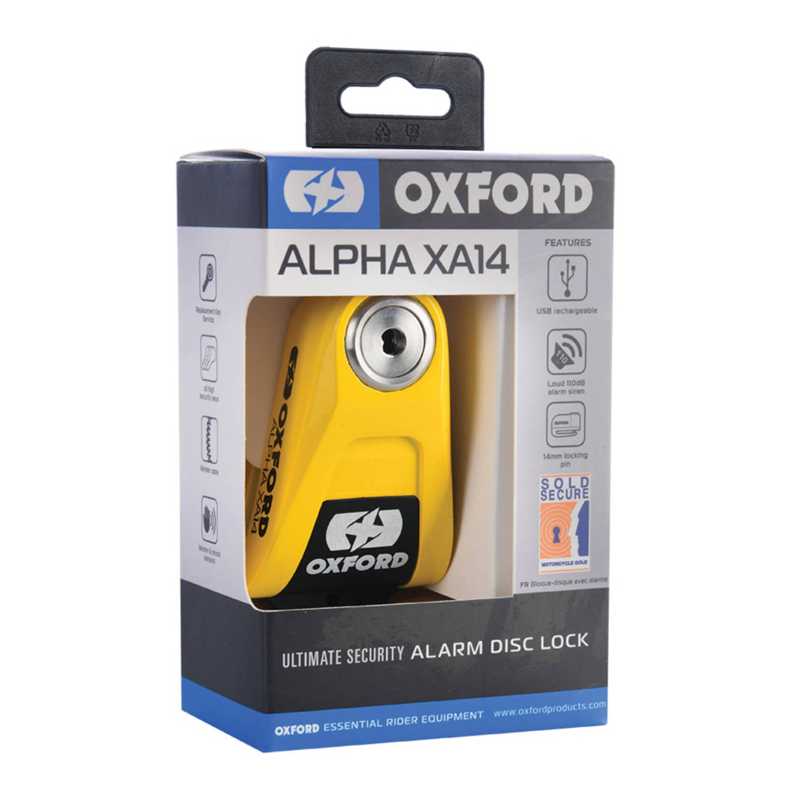 Oxford Alpha XA14 Alarm Disc Lock - Yellow / Black