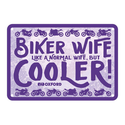 Oxford Garage Metal Sign: Biker Wife, Like a Normal Wife, But Cooler