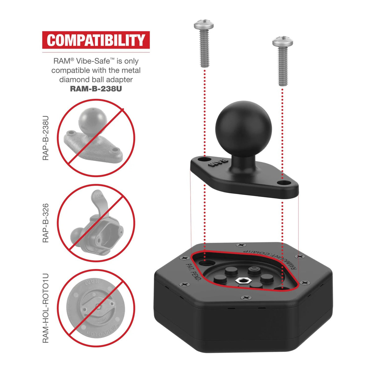 RAM Vibe-Safe with NPT Adapter for 2-hole Holders